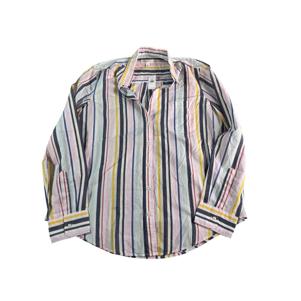 GAP Perfect Shirt Womens Large Button Front Multi Stripe 100% Cotton NWT